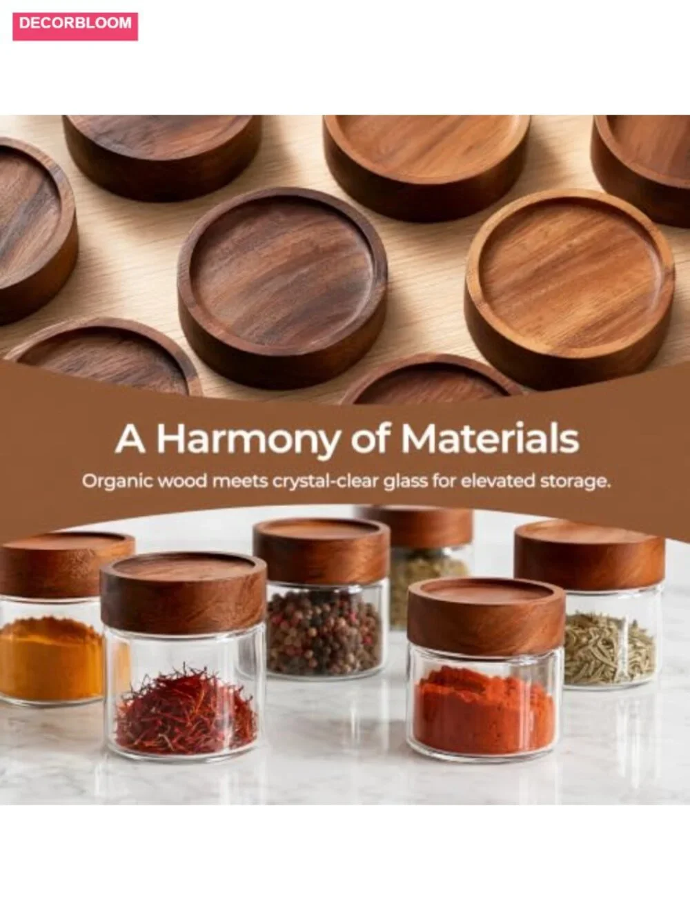 6-Pack 4oz Stackable Glass Jars with Acacia Wood Lids & Spoons, Airtight Food